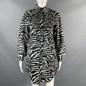 PRABAL GURUNG Black Silver Animal Print Long Shirt